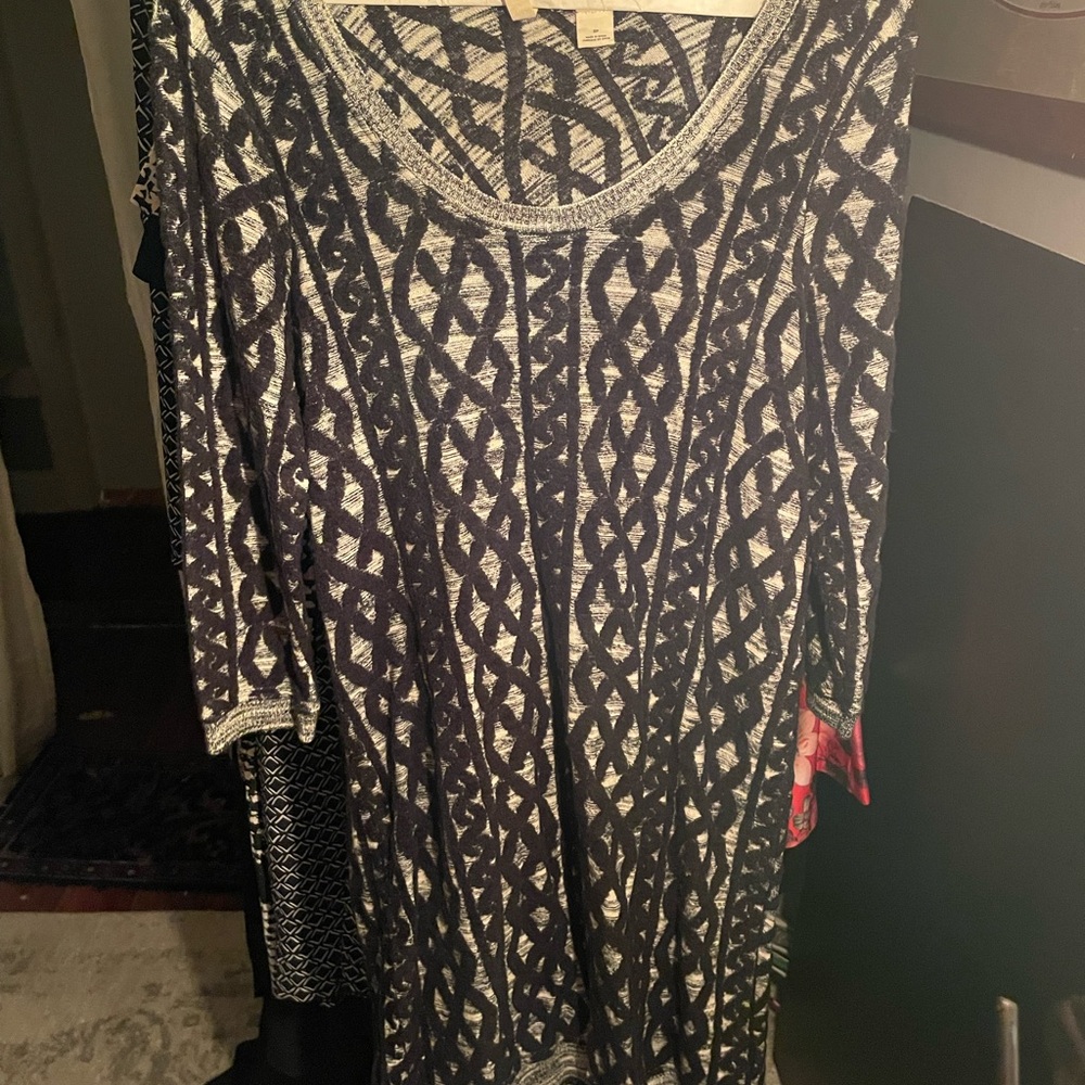 Moth Black and White Sweater Dress with Scoop Neck and 3/4 Sleeves
